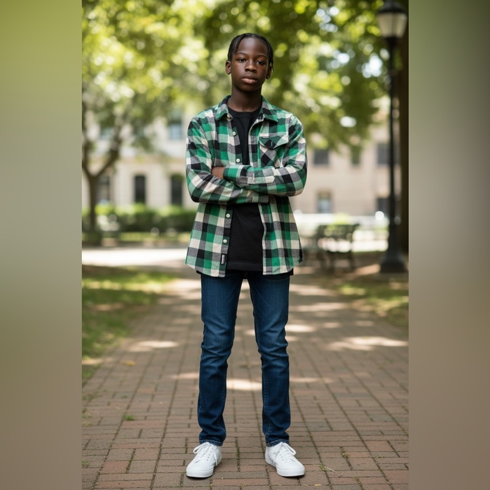Volcom Bert Flannel Green Black White Plaid Button-Up Shirt
